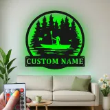 Insegna in metallo personalizzata per kayakista | Insegna LED con scena lacustre personalizzata | Regalo per amanti dell'outdoor | Decorazione per cabin e case al lago