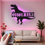 Insegna in metallo personalizzata T-Rex con luce LED regalo per la camera dei bambini decorazione per amanti dei dinosauri