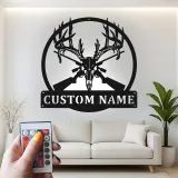 Décoration murale en métal personnalisée avec crâne de cerf et fusils, rétroéclairage LED, cadeau pour chasseur, décoration pour homme ou chalet