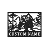 Décoration murale en métal personnalisée Bear Mountain avec rétroéclairage LED - Cadeau pour les amoureux de la nature, décoration de chalet ou de lodge