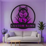 Décoration murale en métal personnalisée avec lumière LED de loup et lune