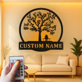 Décoration murale en métal personnalisée Arbre de Vie avec rétroéclairage LED Cadeau romantique pour couples Décor de chambre ou de salon