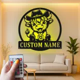Cartel de metal LED de vaca de vaquero personalizado, regalo de granja para decoración de guardería o habitación infantil