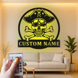 Insegna LED Teschio Pirata | Arte Murale Nautica Personalizzata | Decorazione per Man Cave e Insegna per Bar di Casa con Luci RGB