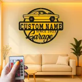 Cartel de metal LED de coche clásico personalizado, regalo de garaje para entusiastas de los coches, decoración de cueva de hombre