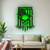 Insegna in metallo personalizzata con teschio da golf | Arte murale con luce LED | Decorazione da golf con nome personalizzato per man cave | Regalo per papà