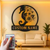 Insegna Personalizzata con Cavalluccio Marino | Insegna in Metallo LED | Decorazione Costiera per Casa al Mare | Regalo per Amante del Mare