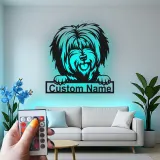 Cartel de metal LED de perro peludo personalizado, regalo para amantes de las mascotas, decoración para salón o espacio para mascotas
