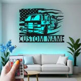 Insegna in Metallo Personalizzata per Vigile del Fuoco | Arte Murale LED Camion dei Pompieri | Regalo Personalizzato per Pompiere | Decorazione Patriottica per Stazione dei Pompieri