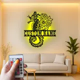 Insegna LED con cavalluccio marino | Insegna in metallo personalizzata con fiori | Decorazione nautica per casa al mare e beach house | Regalo per chi ama l'oceano