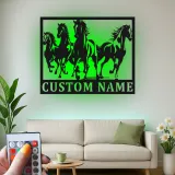 Insegna in metallo personalizzata con LED per cavallo | Arte murale equestri personalizzata | Decorazione per ranch e fienile per amanti dei cavalli