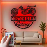 Décoration murale en métal LED personnalisée pour garage de moto - Cadeau personnalisé pour motards, décoration de man cave ou de garage