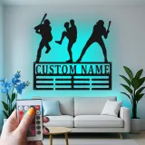 Décoration murale en métal personnalisée avec rétroéclairage LED pour joueur de baseball - Cadeau personnalisé pour les fans de sport