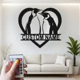 Insegna a Cuore con Pinguino Personalizzata | Arte Murale in Metallo LED per Coppie | Regalo di Anniversario Personalizzato per Decorazione Casa