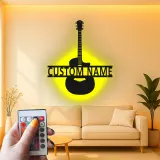 Insegna LED personalizzata a forma di chitarra | Arte murale con nome del musicista | Decorazione in metallo per studio musicale | Regalo per chitarristi