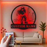 Cartel personalizado con nombre para patinador | Decoración mural LED de metal para patinaje en línea | Decoración personalizada para habitación juvenil | Regalo de patines con paisaje urbano
