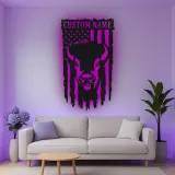 Décoration murale en métal personnalisée avec le drapeau américain et bison, rétroéclairage LED, cadeau rustique pour lui, décoration patriotique