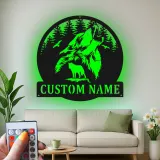 Décoration murale en métal personnalisée de loup hurlant avec rétroéclairage LED - Cadeau personnalisé pour les amoureux de la nature - Décor de cabane rustique