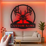 Décoration murale en métal personnalisée avec crâne de cerf et fusils, rétroéclairage LED, cadeau pour chasseur, décoration pour homme ou chalet