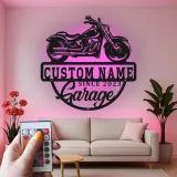 Cartel de moto LED personalizado | Decoración mural de metal para garaje | Regalo personalizado para moteros | Decoración para man cave iluminada
