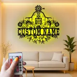 Personalized Tractor Metal Sign with LED | Custom Family Name Art | Farmhouse Living Room Decor | Rustic Farmer Gift