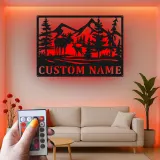 Letrero de metal personalizado con alce | Arte mural LED personalizado de fauna salvaje | Decoración rústica para cabaña y letrero con nombre para refugio