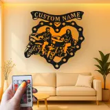 Personalisierte LED-beleuchtete Metall-Wandkunst für Motorradpaare – Biker Geschenk für Ihn oder Sie, Garagen- oder Man Cave Dekor