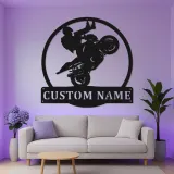 Insegna Wheelie Moto Personalizzata | Arte Murale in Metallo LED per Garage | Targa Nome Personalizzata per Biker | Regalo Stunt Rider