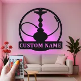 Insegna LED per Hookah Personalizzata | Decorazione per Lounge Shisha | Insegna in Metallo con Targhetta | Accento per Bar e Man Cave