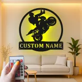 Arte mural de metal LED personalizado de motocicleta | Señal de nombre personalizada para stunt rider | Decoración de garaje de biker y regalo para él