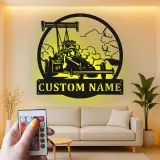 Cartel de metal personalizado con coche de carreras dragster con luz LED, regalo personalizado para entusiastas de los coches, decoración para garaje