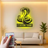 Cartel de cobra personalizado con LED | Arte mural de serpiente personalizada | Regalo para amante de reptiles | Decoración exótica para sala de juegos y cueva de hombre