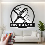 Custom Bird on Branch Led Light Metal Wall Art Personalized Gift for Nature Lovers Living Room or Garden Decor