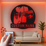 Personalized Guitar Player Metal Wall Art | LED Musician Name Sign for Music Room & Studio | Custom Guitarist Gift