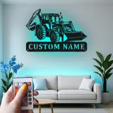 Personalisierte LED-beleuchtete Wandkunst für Baggerlader – Geschenk für Bauenthusiasten, Garage oder Bürodeko