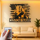 Panneau en métal personnalisé avec chèvre et LED | Déco de ferme personnalisée avec drapeau américain | Art mural rustique de grange | Cadeau pour agriculteur
