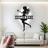 Cartel de metal personalizado con luz LED de silueta de hada, regalo personalizado para la decoración de dormitorio de chicas