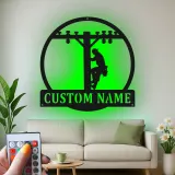 Enseigne en métal personnalisée pour lineman | Décoration murale LED pour électricien | Déco de poteau électrique pour garage ou bureau