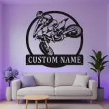 Insegna in Metallo Motocross | Arte da Parete LED Personalizzata per Moto da Cross | Nome Personalizzato per Garage o Camera da Letto di Adolescenti