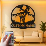 Cartel de metal personalizado de alce | Decoración mural de fauna salvaje con luces LED | Decoración rústica para cabaña y regalo para cazadores