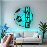 Cartel de metal personalizado de fútbol | Arte mural de metal LED | Número de jugador personalizado | Decoración de habitación de niño y regalo para atleta