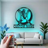 Insegna in metallo personalizzata per giocatore di softball con luce LED regalo per atleti decorazione per sala giochi sportiva