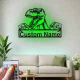 Custom T-Rex Led Light Metal Wall Art Personalized Dinosaur Gift for Kids Unique Bedroom Decor