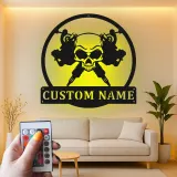 Cartel LED de estudio de tatuajes personalizado | Arte mural de calavera de metal personalizado | Regalo de placa de nombre para artistas de tatuajes