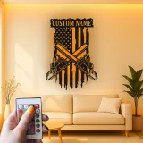 Custom Chainsaw American Flag Led Light Metal Wall Art Unique Gift for Lumberjacks Garage or Workshop Decor
