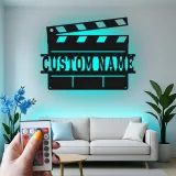 Panneau de Clap de Film Personnalisé | Art mural en métal LED pour Salle de Cinéma à Domicile | Ardoise de Film Personnalisée | Cadeau pour Amoureux du Cinéma