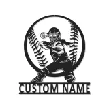 Softball Catcher LED Metal Art | Personalized Player Name Sign | Girls Sports Room Decor | Custom Athlete Gift