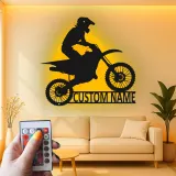 Custom Motocross Rider Led Light Metal Wall Art Personalized Gift for Dirt Bike Enthusiasts Garage or Man Cave Decor 5