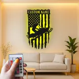 Custom Snowmobile Metal Sign | Personalized American Flag LED Art | Winter Sports Decor for Garage | Snowmobiler Gift