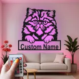 Cartel de metal LED de gato persa personalizado, regalo para amantes de mascotas, decoración para dormitorio o sala de estar 2